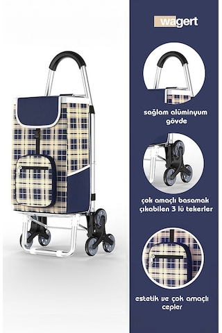 3 Tekerlekli Katlanır Desenli Alüminyum Pazar Arabası Su Geçirmez