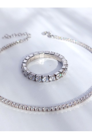 Gümüş Su Yolu Love Tasarım Bileklik Ayarlı Yüzük Kadın Set