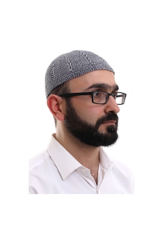 Füme Gri Kışlık Çift Renk Kadife Namaz Takkesi