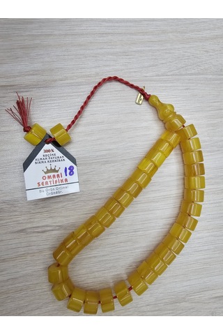 Omari İmzalı Sertifikalı Alman Faturan Sıkma Kehribar Tesbih 15x10 Mm Teker Kesim