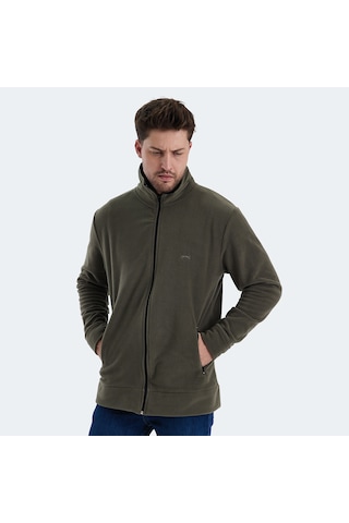 Slazenger KADMOS Erkek Fermuarlı Dik Yaka Cepli Haki Polar