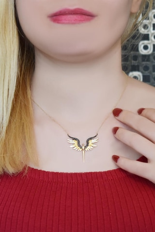 Lilarote Sarı Siyah Beyaz Taşlı Mikail Meleği Altın Kolye