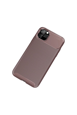 Apple Apple iPhone Uyumlu 11 Pro Kılıf Auto Focus Karbon Kapak - Kahverengi Diğer