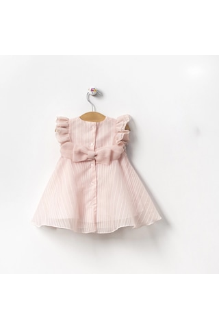Lamato Baby Yazlık Özel Günler İçin Taşlı Kemerli Abiye Çiçek Aksesuarlı Kız Elbize Pembe