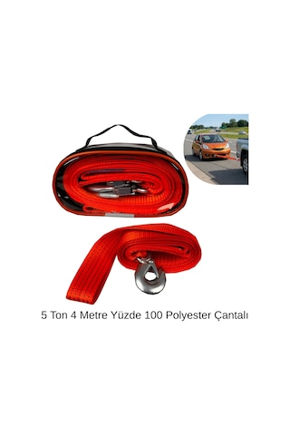 Çeki Halat 5 Ton 4 Metre Yüzde 100 Polyester Çantalı Çelik Kancalı Oto Kurtarma Yol Yardım Halatı Glz03403013