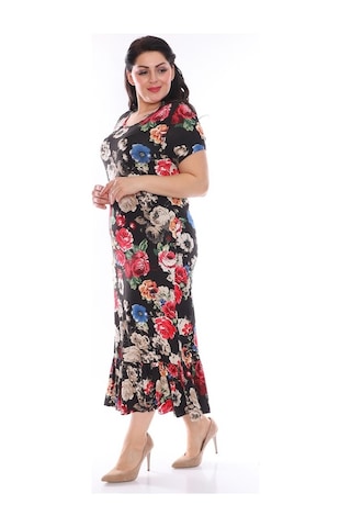 Siyah Desenli Büyük Beden Elbise 27D-0952 Siyah