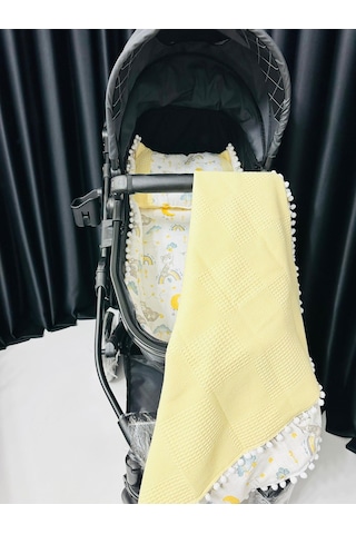 Sevimli Tilki 90 100 Çift Katlı Pikeli Müslin Battaniye Yastık Ve Alt Açma 3lü Set -sarı Sarı