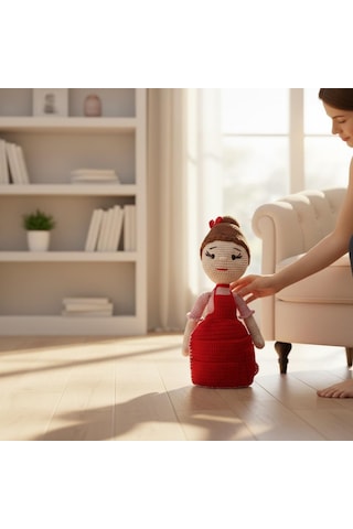 Kız Çocuklar İçin Kırmızı Elbiseli Amigurumi Oyuncak Kırmızı