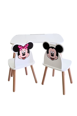 Çocuk Aktivite 1 Masa 2 Sandalye Takımı 4-12 Yaş Mickey Mouse Ve Ahşap