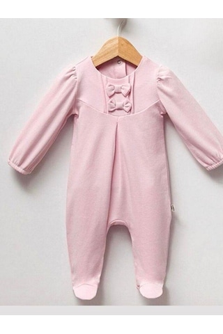 Kız Bebek Şapkalı Fiyonklu Tulum-15128 Pudra
