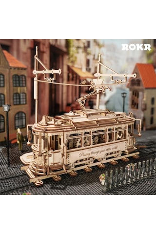 Rokr Lk801 Klasik Tramvay Classic City Tramcar Dıy Minyatür Maket Modelseti Ahşap 3d Wooden Puzzle 3d Model Kit Detaylı Dekoratif Hobi Seti Ahşap Maket