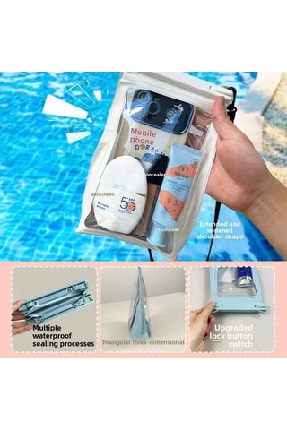 Kosona 8.2 İnç Dokunmatik Ekranlı Su Geçirmez Çanta, Yüzme Akıntı İçin Geniş Hacimli斜跨 Stili, Telefon Ve Eşyalarınızı Korur Beyaz