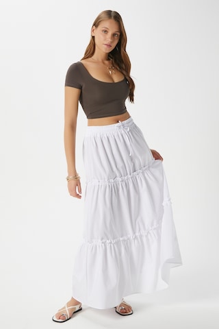 Kadın Elanora Beyaz Astarlı Katlı Poplin Etek Beyaz