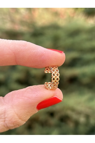 Çelik Kararmaz Kadın Sıkıştırmalı Gold Hasır Kıkırdak Küpe