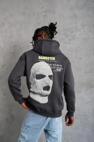 Vexor Erkek Kordonlu Maske Baskılı Kapşonlu Sweat - Gri