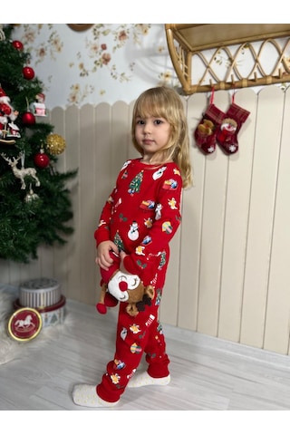 Gökjoy Çocuk Yeni Yıl Temalı Pijama Takımı Kırmızı