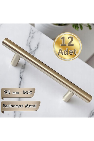 12 Adet Boy Kulp İnox 96 Mm Kulp Mobilya Mutfak Dolabı Çekmece Dolap Kapak Kulpu Kulbu Metal Kulpları Bej