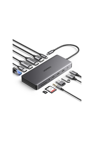 Ugreen Revodok Pro 313 Usb C Bağlantı İstasyonu Üçlü Ekran 10 Gbps Usb Bağlantı Noktaları 13 In 1 Usb C Hub 2hdmı, Dp, 5x Usb A/c Bağlantı Noktaları, Pd 100 W Hızlı Şarj, Gigabit Ethernet, Sd/tf Kart Okuyucu, 3,5 Mm Aux