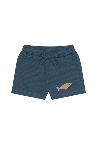 Antebies Bambu, Sustainable, Mavi,balık Nakışlı Kısa Kollu Erkek Bebek Tshirt Şort Takımı