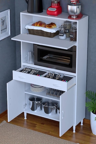Eliusta Avelin Kapaklı Mini/midi Fırın Dolabı 100 Cm Beyaz Çok Fonksiyonlu 100x163,4x32,5 Cm Mutfak Dolabı Beyaz