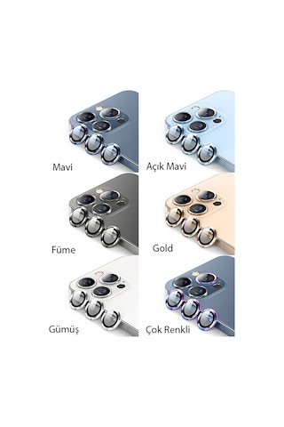 Ally Apple Uyumlu iPhone 13 Pro - 13 Pro Max 3D Metal Çerçeveli Kamera Koruyucu Lens Çok Renkli