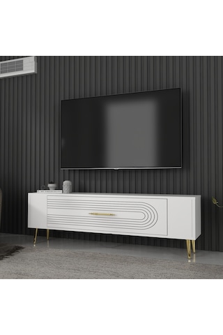 Retrol3ct Tv Sehpası Beyaz-altın