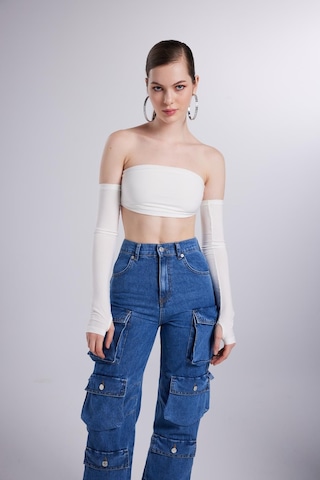 Holly Lolly Yüksek Bel Wide Leg Cargo Jean Pantolon Mavi