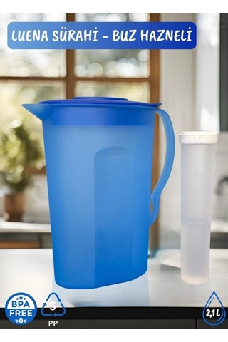 Luena Sürahi Pp-5 Kokusuz Sürahi Soğutuculu Mavi Sürahi Bpa Free 2,1 L