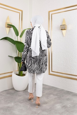 Hira Life Fashion Kadın Tesettür Giyim Ve Spor Giyime Uygun Düğme Detaylı Şık Desenli Dokuma Viskon Gömlek-tunik Siyah 4 Siyah 4