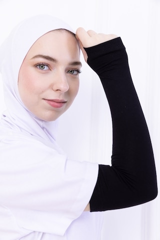 Parmak Geçmeli Likralı Kolluk Siyah - Kadın Tesettür Düz Namaz Kolluğu 1 Çift Viskon Hijab Siyah