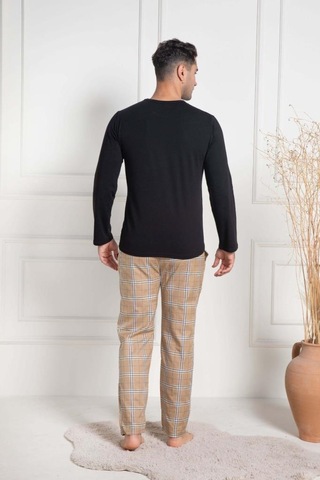 Mecit Pijama Mecit 3053 Erkek Siyah Ekoseli Büyük Beden Pijama Takımı Siyah