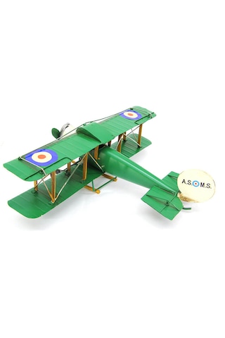 Vintage Eskitme Metal Uçak Çift Kanatlı 36cm