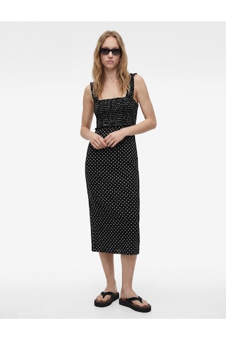 Koton Kare Yaka Slim Fit Kalın Askılı Gipeli Midi Puantiyeli Elbise Siyah Desenli 6sal80026ık