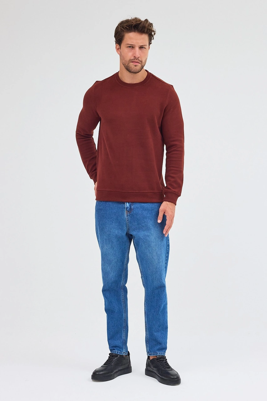 İmza Kiremit Uzun Kol Bisiklet Yaka Düz Pamuklu Comfort Fit Sweatshirt 1013255150 Kiremit