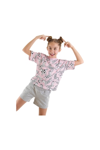 Denokids Mushi Unicorn Gang Kız Çocuk T-shirt Şort Takım Çok Renkli