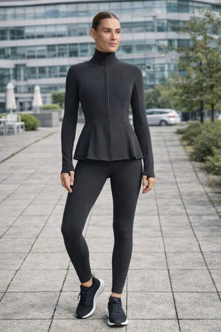 Gugus Kadın Light Warm Running Volanlı Fermuarlı Yüksek Yaka Spor Ceket Esnek Activewear Füme