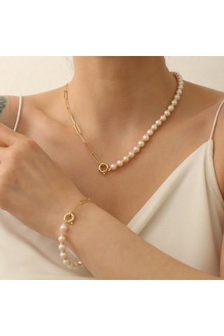 925 Ayar Gümüş Creamrose Tatlı Su İncisi Set-7.50mm