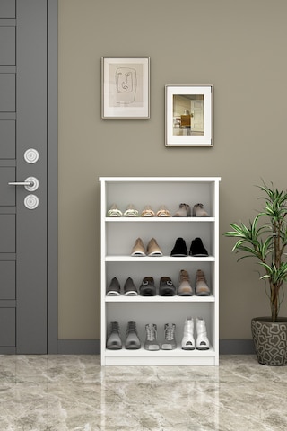 Asra Trend 4 Katlı Açık Raflı Ayakkabılık A-31 %100 MDF Modern Bot Uyumlu Düzenleyici Beyaz