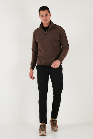 Buratti Pamuklu Regular Fit Yarım Fermuarlı Dik Yaka Erkek Kazak 456112 Kahve