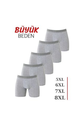 Terrien Özel Seri Erkek Gri Büyük Beden Boxer 5'li Paket Rahat İç Giyim Ev Giyimi Normal Kesim