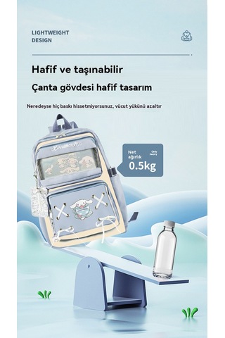 Su Geçirmez Sevimli Çizgi Film Kız Büyük Kapasiteli Çift Omuzlu Siyah Klasik Okul Çantası Siyah