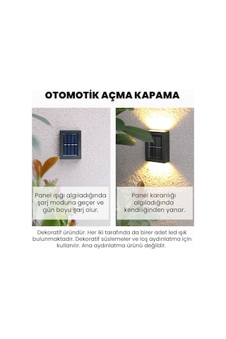 Upway Güneş Enerjili Çift Taraflı Dekoratif Duvar Lambası Solar Aplik 2 Adet Gün Işığı