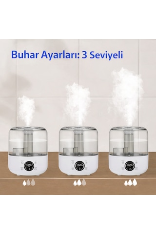 3 Litre Kapasiteli Led Ekranlı Akıllı Hava Nemlendirici 3 Seviyeli Buhar Ayarı, Geniş Alan Etkisi
