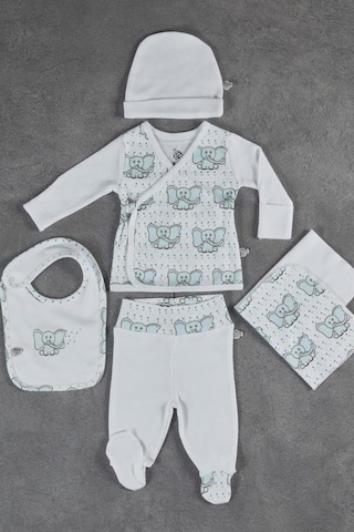 Veropukahome Ecocotton Borneo Erkek Bebek Zıbın Seti 5'Li Beyaz 0-3 Ay Beyaz