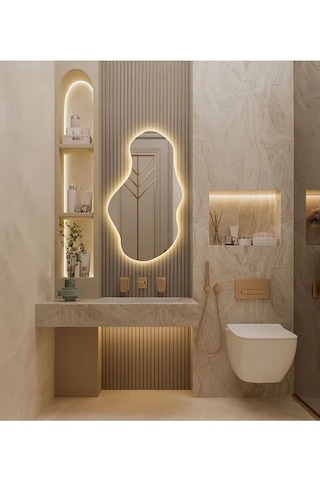 Fawdecor Led Işıklı Asimetrik Duvar Aynası 75x130 Gün Işığı