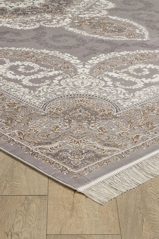 Saray Halı Alhambra Ah14a 120 Tarak Lüks Klasik Salon Halısı Özel Taban Dokulu Gri - Kemik