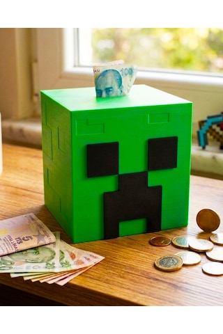 Minecraft Creeper Tasarımlı Kumbara - Özel Tasarım Dekoratif Piggy Bank Yeşil