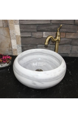 Marmara Yatay Pijamalı Mermer Bombeli Lavabo