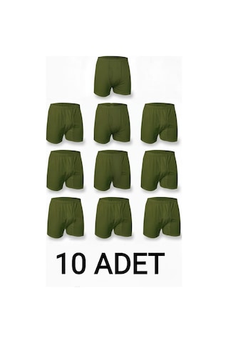 Enmodaiçgiyim 10 Adet Haki Yeşil %100 Pamuk Rahat Kesim Erkek Paçalı Külot Boxer