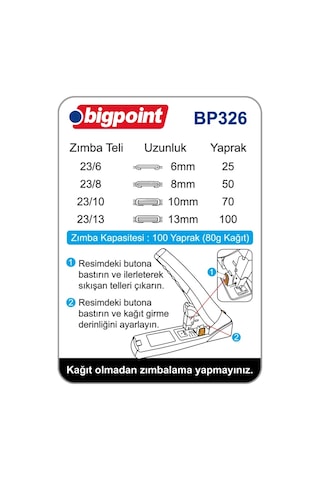 Bigpoint Zımba Makinesi Arşiv Tipi 100 Yaprak (%70 Güç Tasarruflu